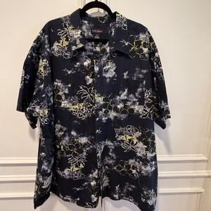Canyon Ridge Men's Hawaiian Shirt Size 4XL Navy Blue Floral Print Cotton